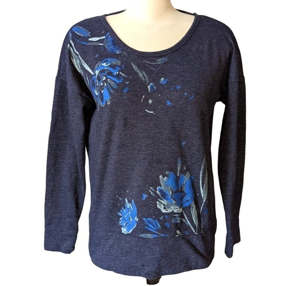 Maurices Floral Deep V Back Sweatshirt Sz Medium Navy Blue Casual Cute